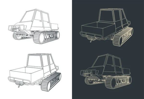 Stilisierte Vektorillustration Von Zeichnungen Eines Geländegängigen Kettenfahrzeugs — Stockvektor