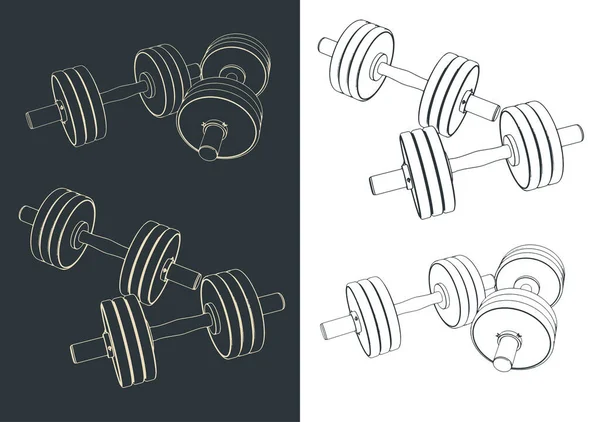 Ilustração Vetorial Estilizada Esboços Halteres —  Vetores de Stock