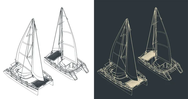 Ilustração Vetorial Estilizada Desenhos Isométricos Catamarã Vela — Vetor de Stock