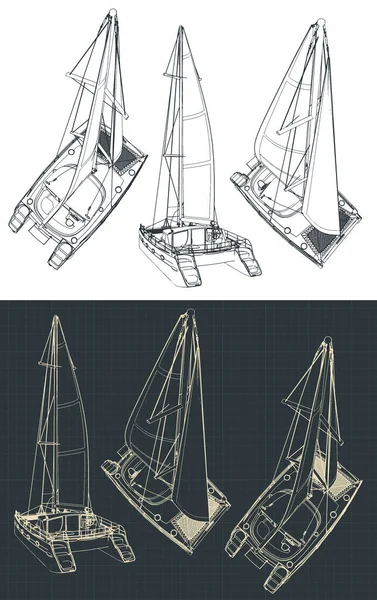 Ilustración Vectorial Estilizada Dibujos Catamarán Vela — Vector de stock