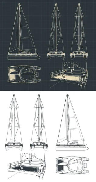セーリングカタマランの図面のスタイルベクトルイラスト — ストックベクタ