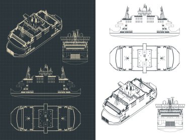 Bir feribot çiziminin biçimlendirilmiş vektör çizimi