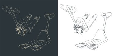 El paleti kamyon çizimlerinin biçimlendirilmiş vektör çizimi