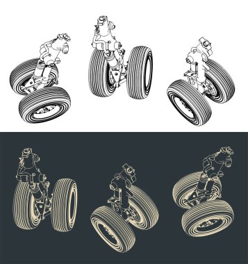 Büyük bir uçağın iniş takımlarının çizimlerinin stilize edilmiş vektör çizimi