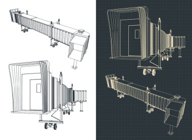 Havaalanı teleskopik iskele çizimlerinin biçimlendirilmiş vektör çizimi