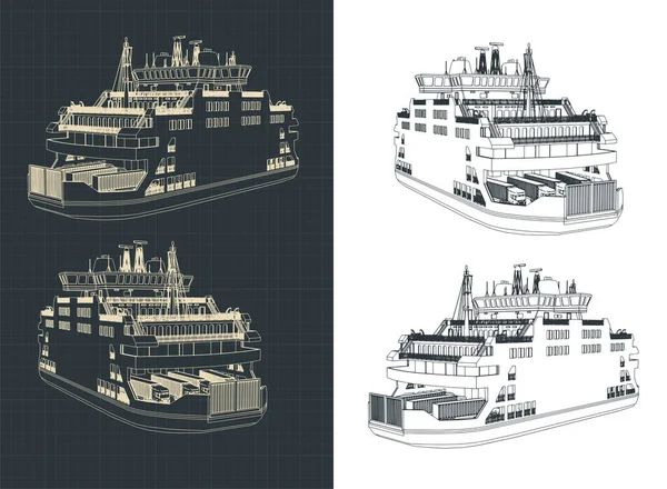 Gestileerde Vector Illustratie Van Een Veerboot Tekeningen — Stockvector