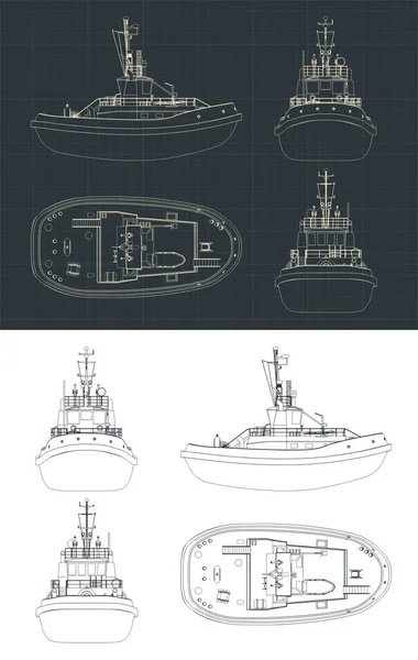 Gestileerde Vector Illustratie Van Een Tugboat Tekeningen — Stockvector