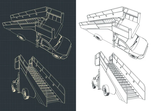Стилизованная Векторная Иллюстрация Чертежей Вагона Лестницы Аэропорта — стоковый вектор