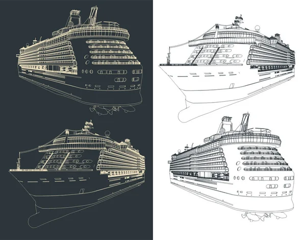 Ilustração Vetorial Estilizada Grande Navio Cruzeiro Desenhos — Vetor de Stock