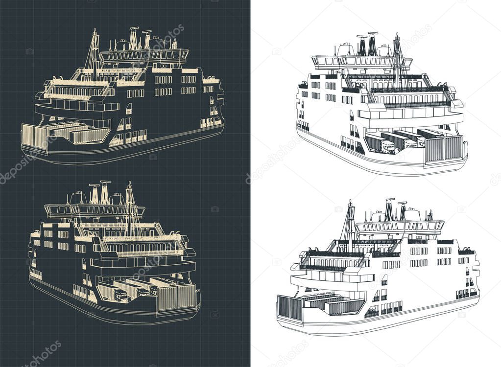 Stylized vector illustration of a ferry drawings