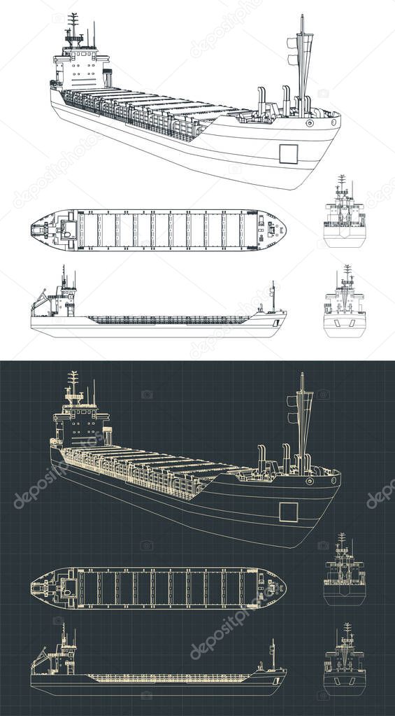 Stylized vector illustration of a dry cargo ship drawings