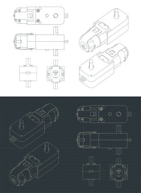 Mikro elektronik teması üzerine biçimlendirilmiş vektör illüstrasyonu. Geared Motor DC çizimleri