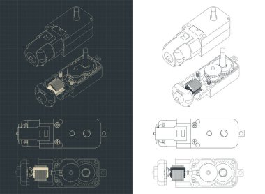 Mikro elektronik teması üzerine biçimlendirilmiş vektör illüstrasyonu. Geared Motor DC çizimleri