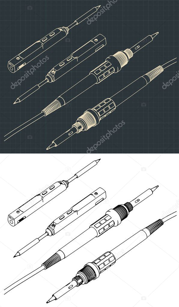 Stylized vector illustration of two types of soldering irons