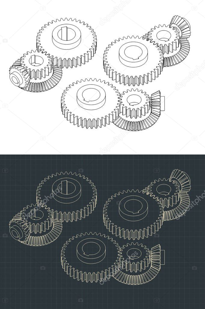 Stylized vector illustrations of different types of Gears