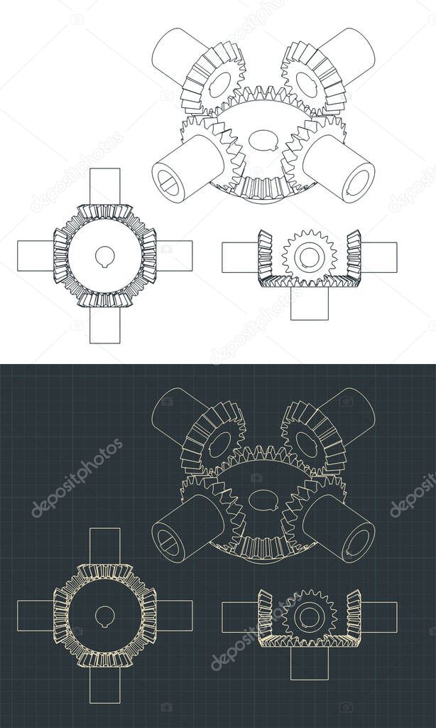 Stylized vector illustration of an Bevel Gear Module Drawings