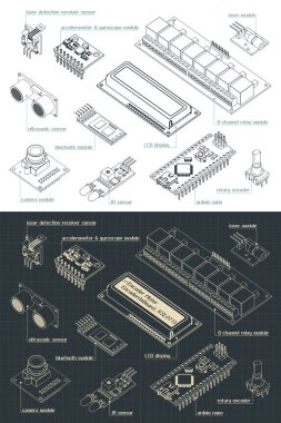 Stylized vector illustration of an Arduino sensors Set drawings clipart