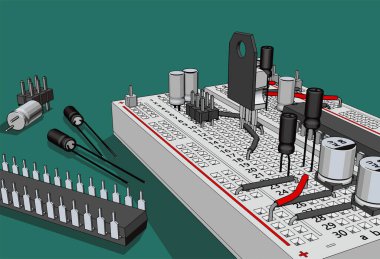 Elektrik mühendisleri ve elektronik meraklılarının eğitimi için bir dizi elektronik bileşenin stilize vektör çizimi