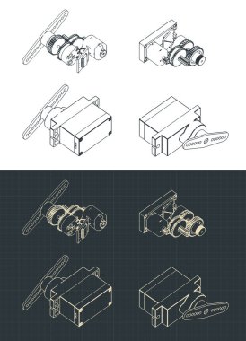 Mikro servoların çizimlerinin stilize edilmiş vektör çizimi ve eğitim ve robot bilimi yapıları