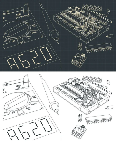 Ilustración Vectorial Estilizada Conjunto Componentes Electrónicos Para Educación Ingenieros Eléctricos — Archivo Imágenes Vectoriales