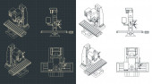 Stylized vector illustration of a table top cnc milling and lathe machine drawings