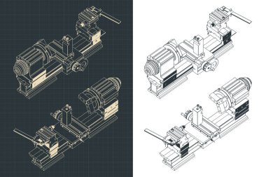 İzometrik çizimlerin biçimlendirilmiş vektör illüstrasyonu