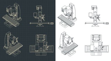Stylized vector illustration of a table top cnc milling and lathe machine drawings clipart