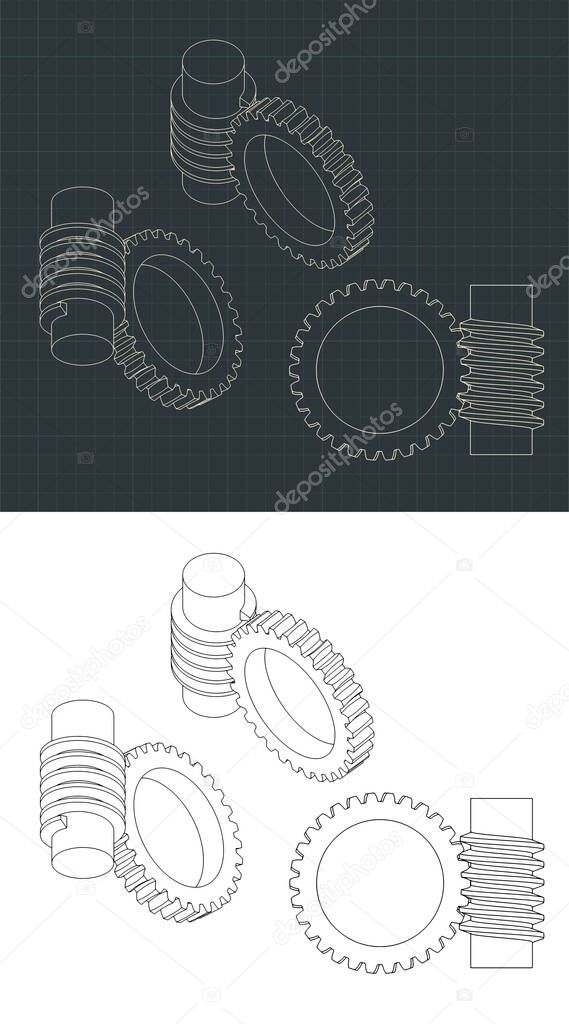 Stylized vector illustration of Worm Gear Drawings