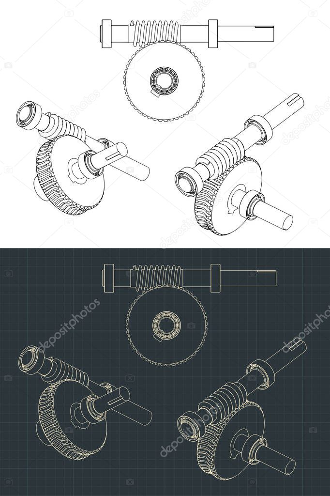 Stylized vector illustration of Worm Gear Reducer Drawings