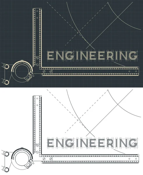 エンジニアリングとデザインのトピックに関するスタイル化されたベクトルイラスト 図面ボードのクローズアップ組成 — ストックベクタ