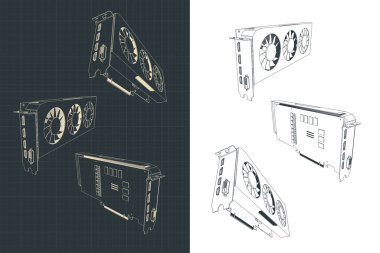 Güçlü bir video kartı çiziminin biçimlendirilmiş vektör çizimi