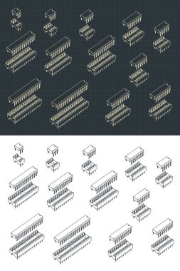 Standart DIP paketlerindeki farklı mikro devrelerin ve mikro denetleyicilerin biçimlendirilmiş vektör çizimleri