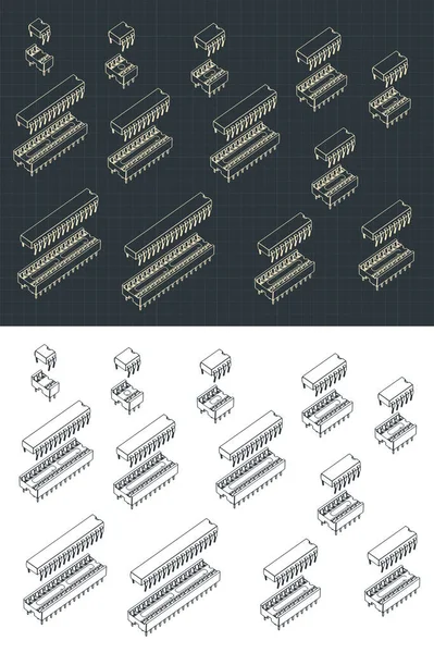 標準的なDipパッケージの異なるマイクロ回路およびマイクロコントローラのスタイル化ベクトルイラスト — ストックベクタ