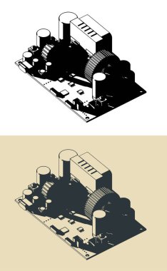 CNC DC adjustable buck power supply module voltage regulator stylized vector illustrations