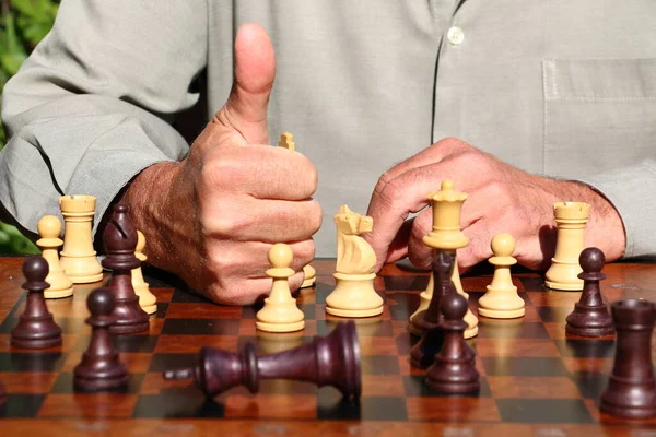 Man winning a chess game