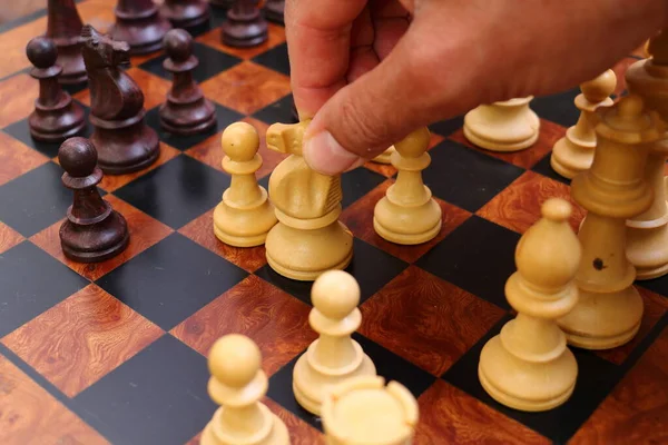 Closeup Man Playing Chess — Stock Photo, Image