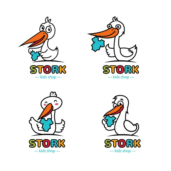 こうのとりロゴ セット — ストックベクタ