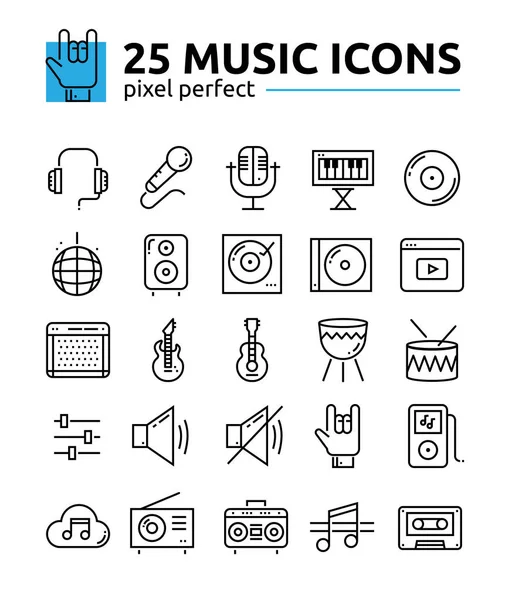 Conjunto de ícones de música linha — Vetor de Stock