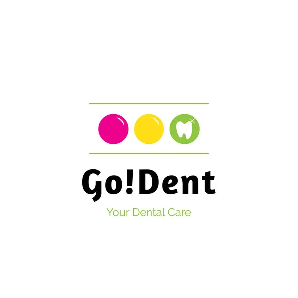 Go Dent, logo del emblema del hospital de la clínica de odontología, concepto de medicina dental. Icono del diente en el semáforo logotipo de tres círculos de color, concepto de estomatología fondo blanco — Vector de stock