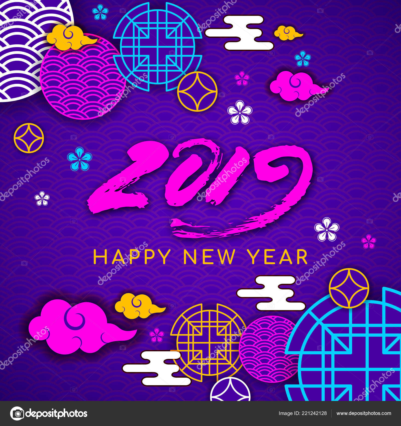 2019 Happy Asians New Year Postcard Oriental Asian Traditional