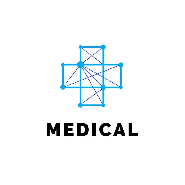 Platt linje medicin ikonen monokrom blå emblem logotyp, web online koncept. Logotyp för medicinsk cross med rader för sjukhus, klinik, medicin utnämning app — Stock vektor