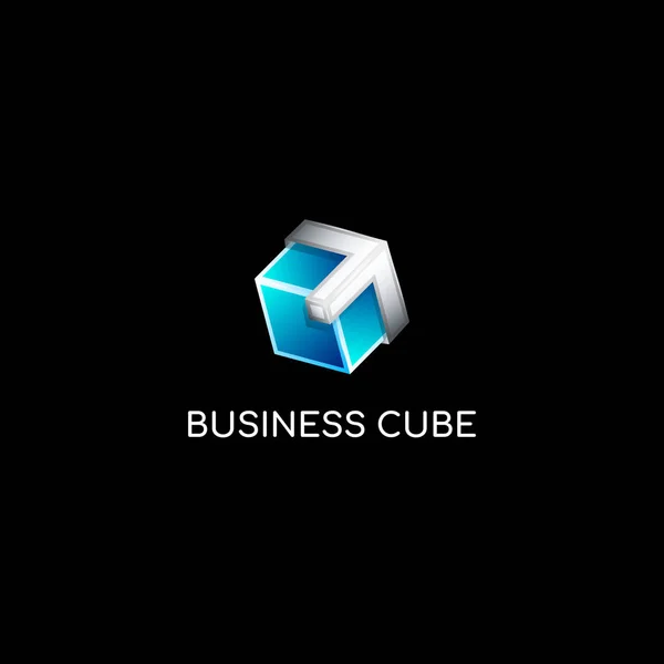 Векторный красочный синий градиент и металл 3d шаблон логотипа куба стекла. Ледяной куб с иконкой серебряной стрелы, абстрактный символ компании — стоковый вектор