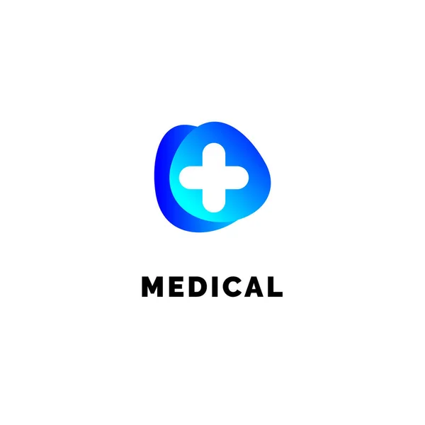 Ícone de medicina plana logotipo emblema gradiente azul e verde, web conceito online. Sinal de pílulas, cruz médica, ícone farmacêutico —  Vetores de Stock