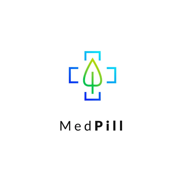 Icono de medicina plana azul y verde emblema de degradado logotipo, concepto en línea web. Signo de hoja, cruz médica, icono farmacéutico — Vector de stock