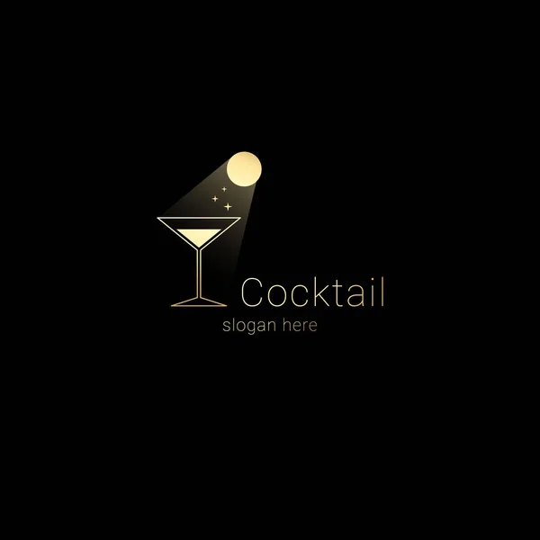 鸡尾酒会夜店标志概念。在鸡尾酒玻璃与发光的火花, 独特的标志概念月光流 — 图库矢量图片