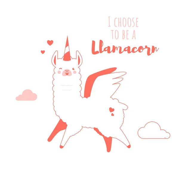 Cute doodle character llamas sticker in trendy living coral colour happy,smiling,naughty,laughing pink mascot. Adorable charming lama animal, llamacorn — Stockový vektor