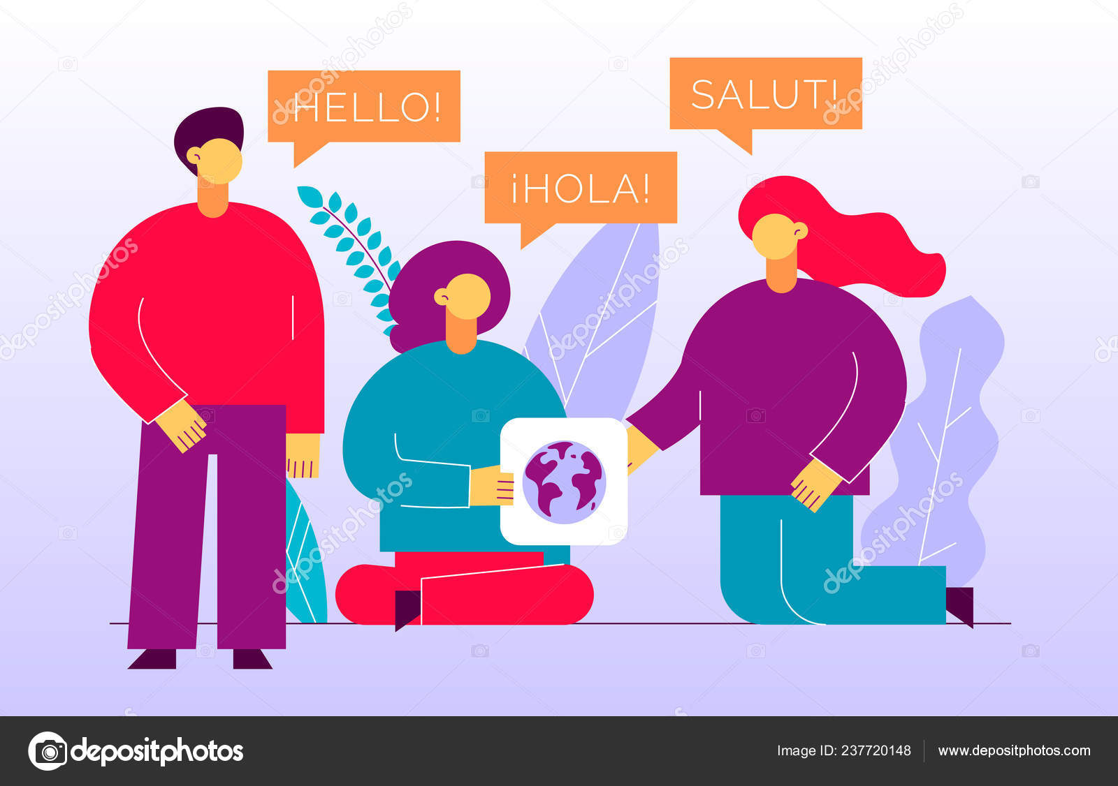 Vector flat translation design concept of big modern people with word