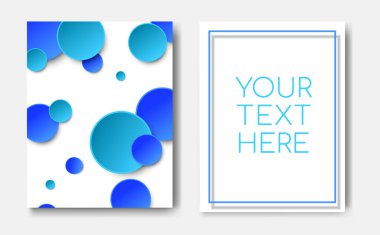 Geometrik desen mavi daire elemanları ve metin kopyalama alanı ile modern trendy poster konsepti, mockup afiş tasarımı. Soyut minimalist memphis kapak sayfası, el ilanı, broşür şablonu