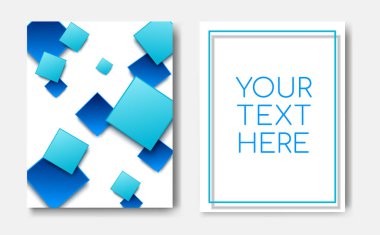 Geometrik desen mavi kare öğeleri ve metin kopya alanı, mockup banner tasarımı modern trendy poster kavramı. Soyut minimalist memphis kapak sayfası, el ilanı, broşür şablonu