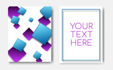 Modern trendy flyer concept with geometric pattern purple blue square elements and text copy space,mockup banner design.Abstract minimalistic memphis cover page,poster,brochure template